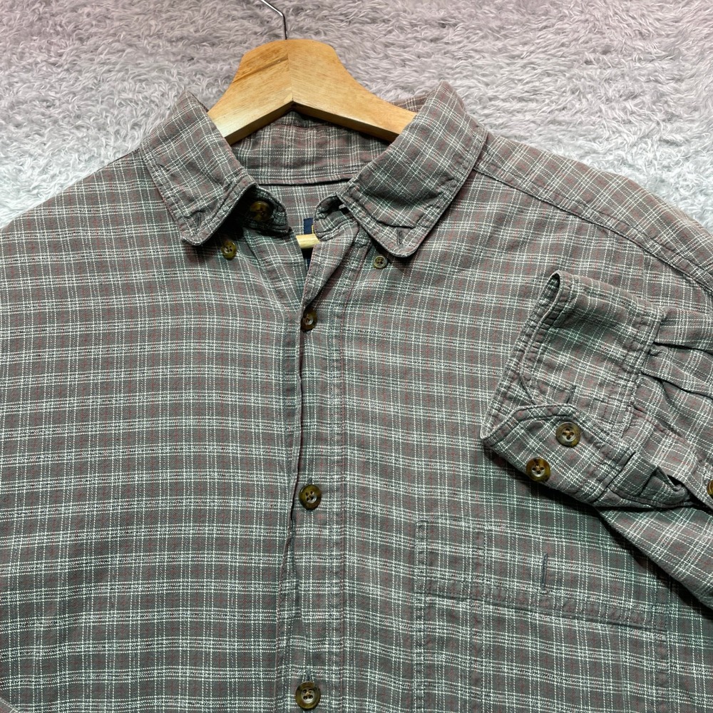 Woolrich Mens Large Plaid Button Down Shirt Grey Red Long Sleeve Outdoor L - Picture 1 of 7